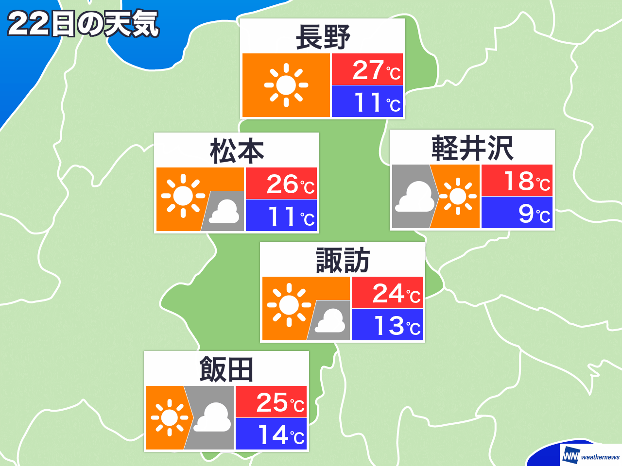 7月19日 金 長野県の明日の天気 ウェザーニュース