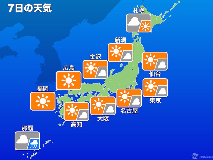 7日の天気 Gw最終日はお出かけok ただ関東では急な雨に注意 ウェザーニュース