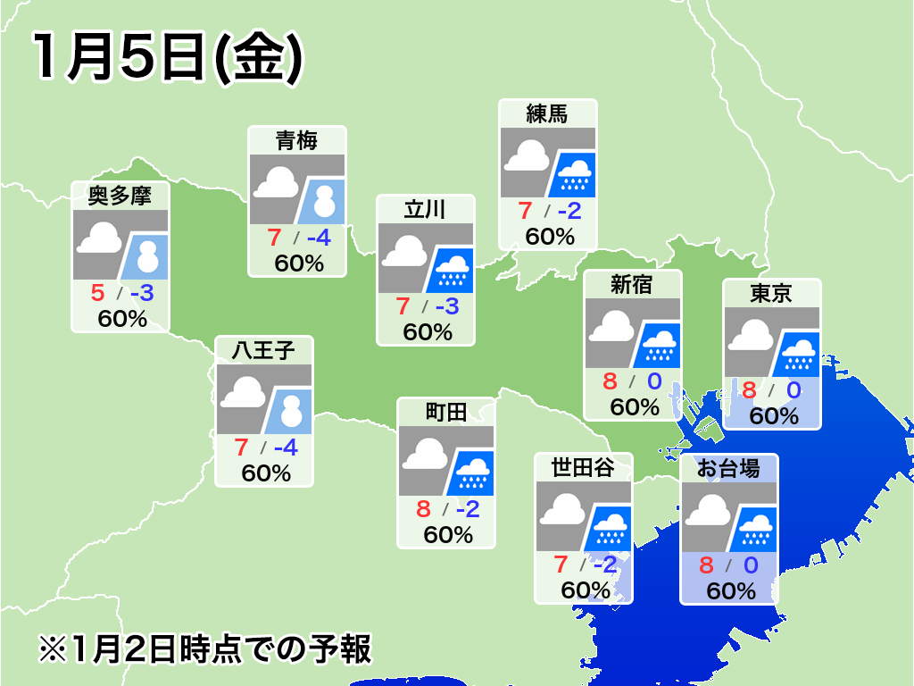 1月5日 金 東京都心は雪 雨 南岸低気圧次第 ウェザーニュース