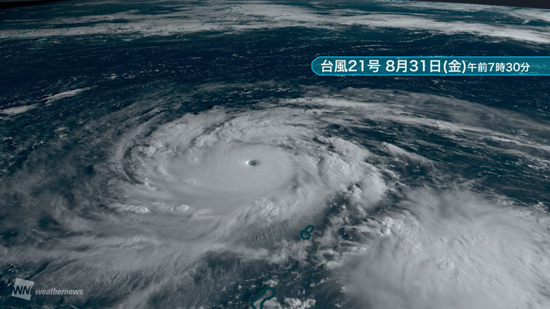 台風21号が猛烈な勢力に 今年最強の風速80m/sまで発達か