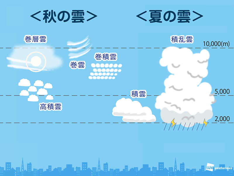 夏と秋が混在する空 午後は夏の雲が優勢に ウェザーニュース