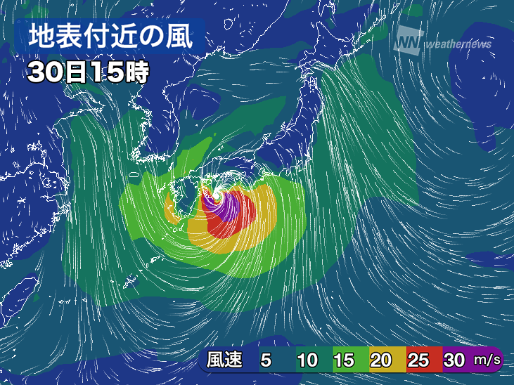 大型で非常に強い台風24号 風のシミュレーション ウェザーニュース