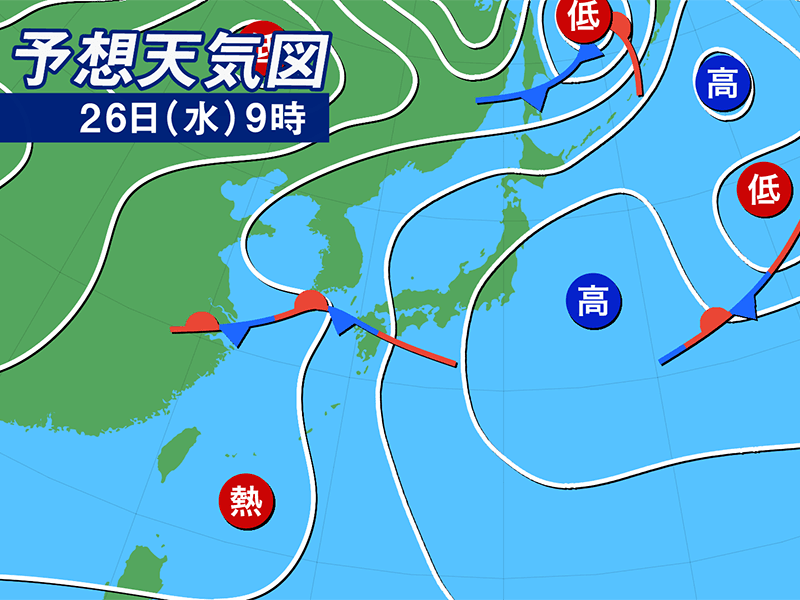 26日 水 の天気 西日本は梅雨空へ 一部で強雨注意 19年6月26日 Biglobeニュース