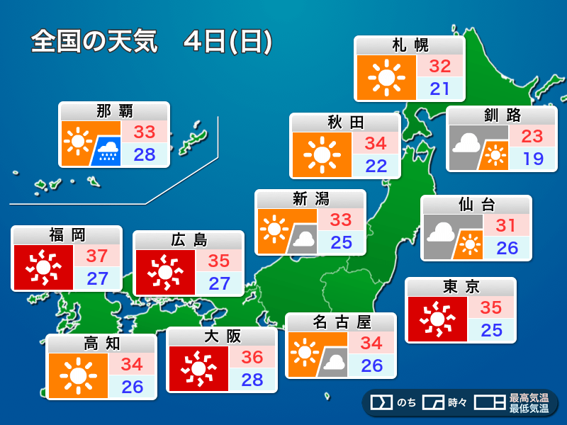今日 8月4日 日 の天気 続く猛暑に警戒 台風8号は小笠原に最接近 ウェザーニュース