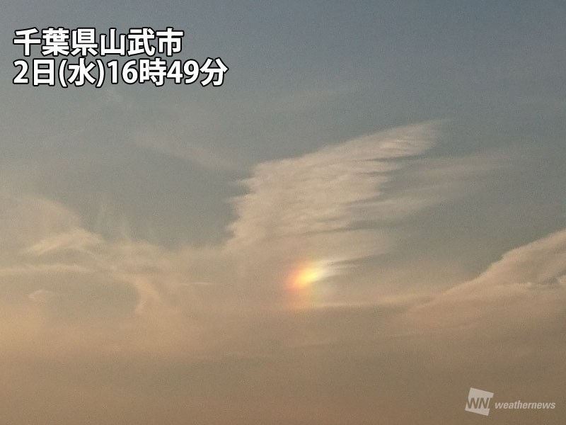 夕暮れの空に虹色をまとった雲の翼現る ウェザーニュース
