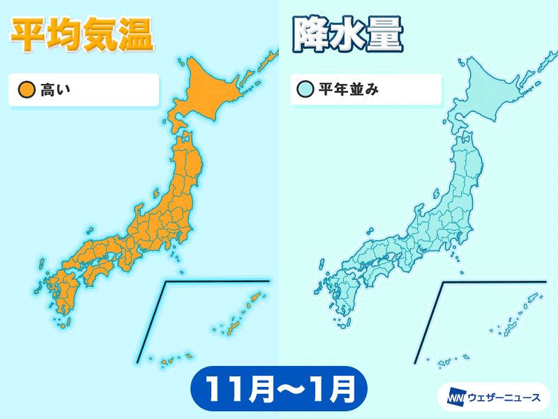 11月以降も気温高く 日本海側の雪は少ない予想 気象庁3か月予報 ウェザーニュース