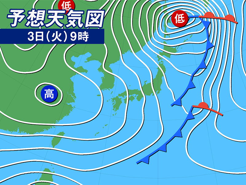 明日12月3日 火 の天気 北の日本海側は暴風雪に警戒 東京は日差し戻る ウェザーニュース