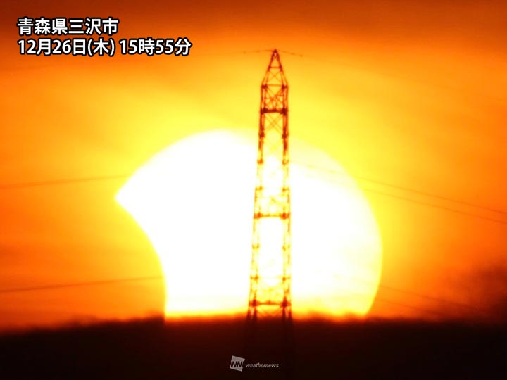 欠けたまま沈みゆく夕日 青森県で 日入帯食 を観測 ウェザーニュース