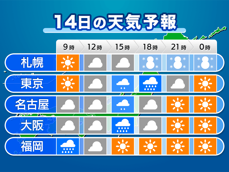 今日2月14日 金 の天気 九州から関東で雨 気温は高め ウェザーニュース
