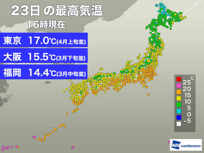今日も気温上がらず 西日本は3月並みの肌寒さ ウェザーニュース