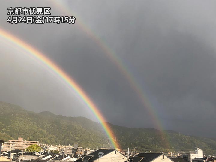 京都で雨上がりの虹 明日の晴天を約束するダブルレインボー ウェザーニュース