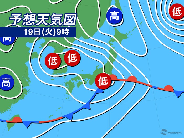 今日の天気 5月19日 火 東日本や東北で雨 東京など関東は朝に激しい雨のおそれ ウェザーニュース