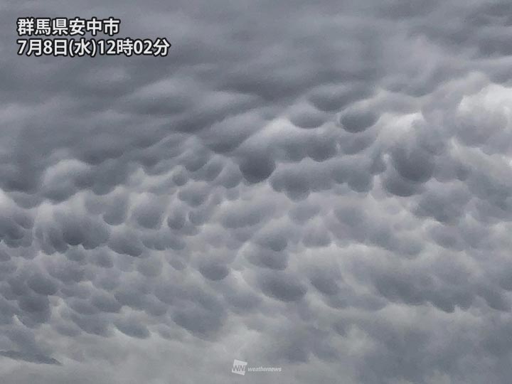 東京や群馬など関東各地で乳房雲が出現 強雨をもたらした雲の一部 ウェザーニュース