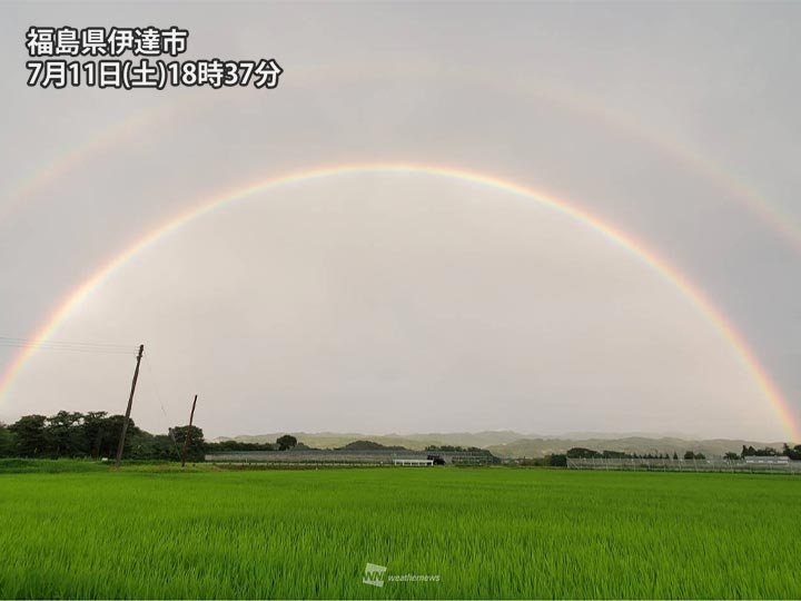 福島で雷雨の後に鮮やかなダブルレインボー ウェザーニュース
