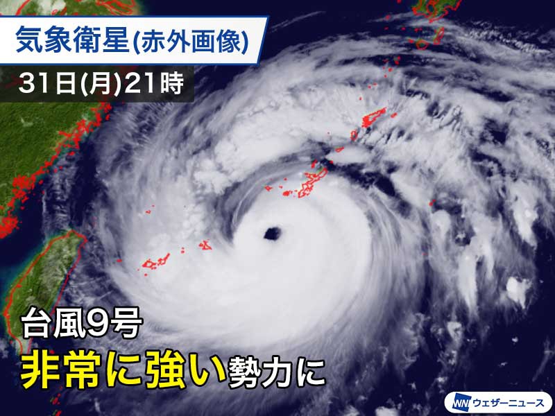 台風9号情報 非常に強い 勢力に 沖縄本島などが暴風域に入る 台風情報 ウェザーニュース