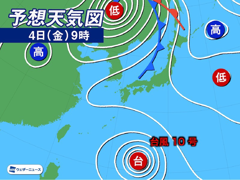 全国の天気予報 9月4日 金 関東 東京など は晴れて厳しい残暑 太平洋側は局地的な激しい雨に注意 ウェザーニュース