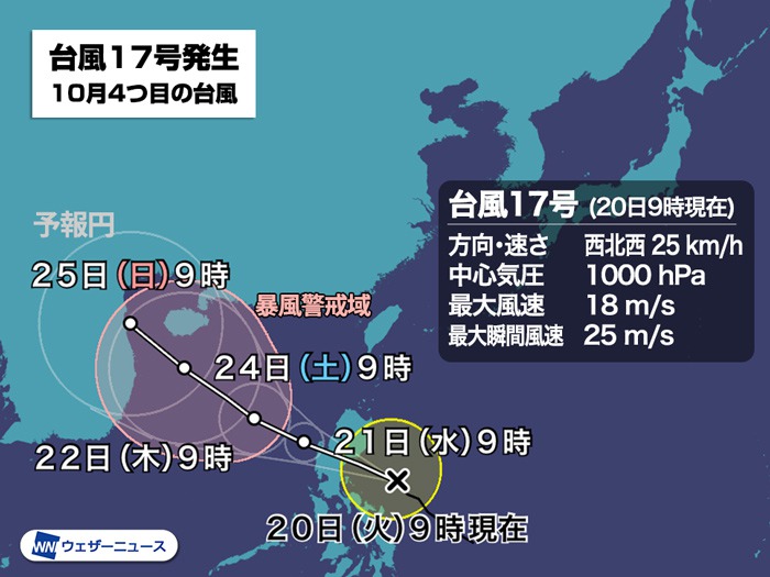 台風17号 ソウデル 発生 日本に直接の影響なし 10月4つ目の台風 年台風情報 ウェザーニュース