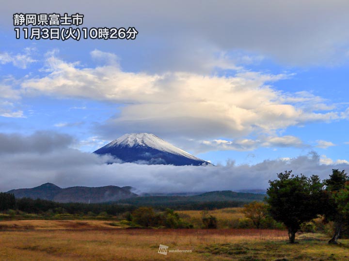 富士山の雪化粧が復活 今朝にかけて山頂付近は雪に ウェザーニュース