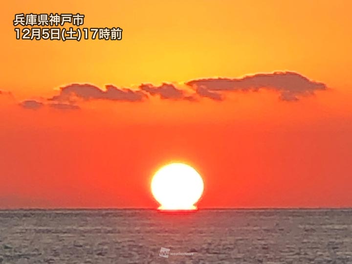 東海から西日本の広い範囲で だるま夕日 今夜は冷え込みに注意 ウェザーニュース