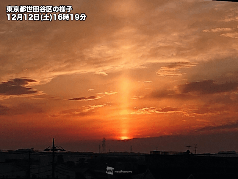 東京でサンピラー 太陽柱 が出現 ウェザーニュース