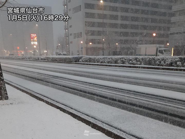 仙台で積雪が急増 わずか1時間で5cmの雪が積もる ウェザーニュース