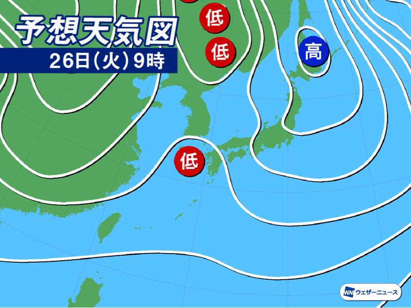 明日1月26日 火 の天気 西から雨が降り出す 関東は日差しの活用を ウェザーニュース
