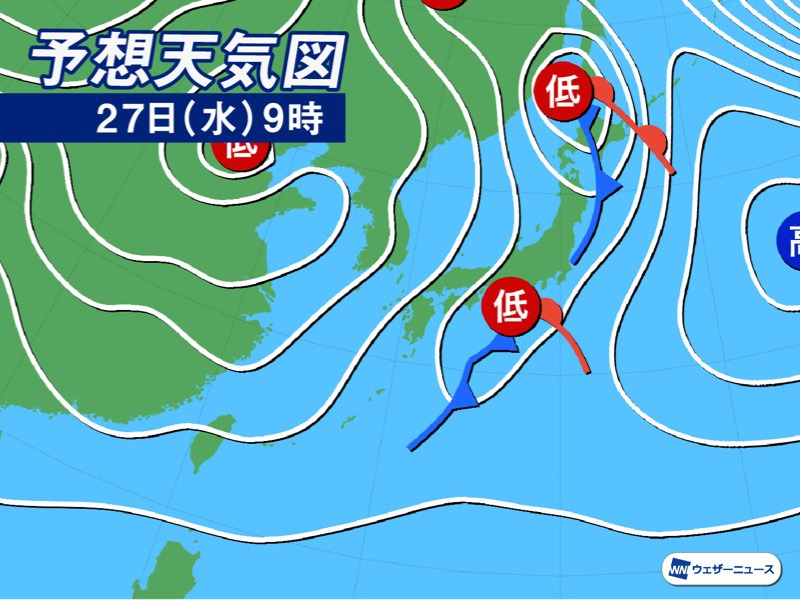 明日1月27日 水 の天気 関東は通勤通学時間に広く雨 西は日差し暖か ウェザーニュース