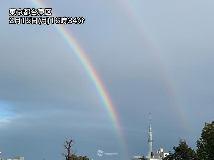 東京など荒天のあとは鮮やかな虹 雨上がりにダブルレインボー出現 ウェザーニュース