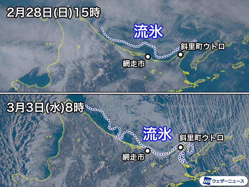 流氷が低気圧通過で大きく南下 知床半島から根室海峡にも広がる ウェザーニュース