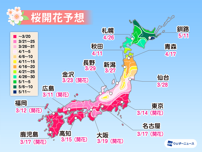 桜開花予想2021 西日本・東日本は今週末にかけて満開ラッシュ、桜前線は北陸・東北へ - ウェザーニュース