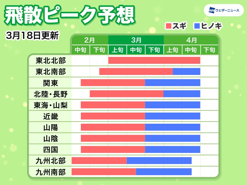 大阪府内でヒノキ花粉が急増 東京や名古屋も飛散増加に注意 ウェザーニュース