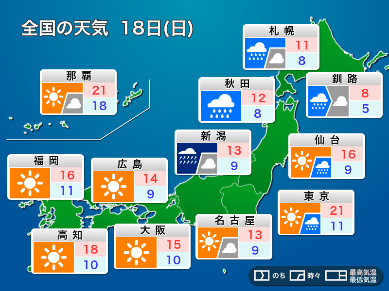 4月18日 日 の天気 北日本や北陸は風雨が強まる 関東以西は天気急変に注意 ウェザーニュース