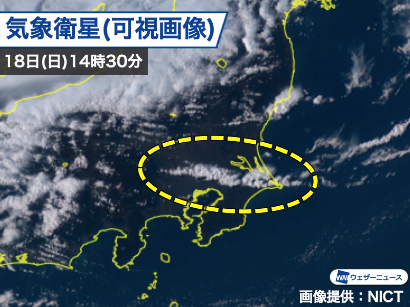 関東に現れた一本の長い雲 風の衝突で発生も 東京都心は雨の心配なし ウェザーニュース