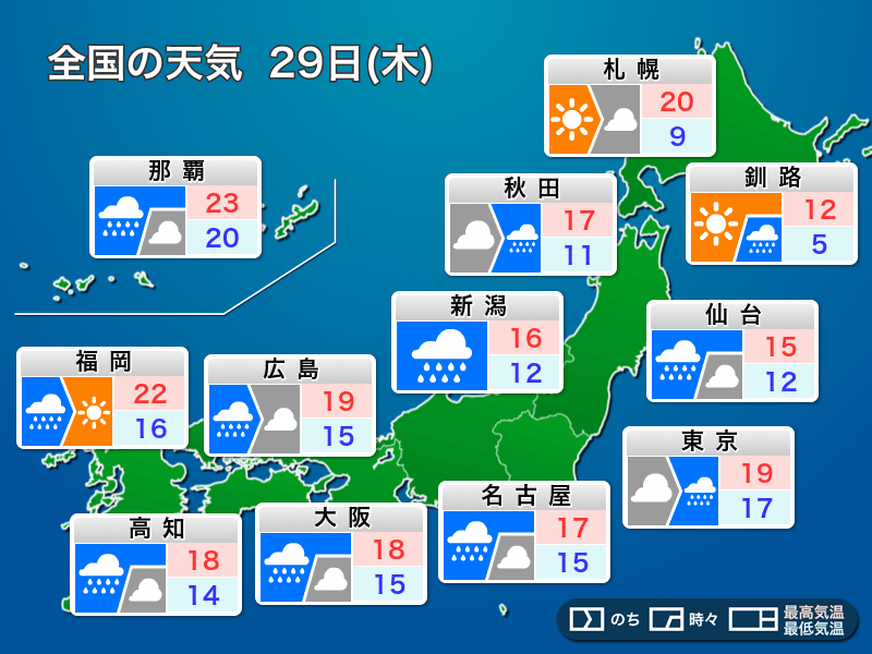 4月29日 木 の天気 Gw初日は全国的に雨 太平洋側は大雨に注意 ウェザーニュース