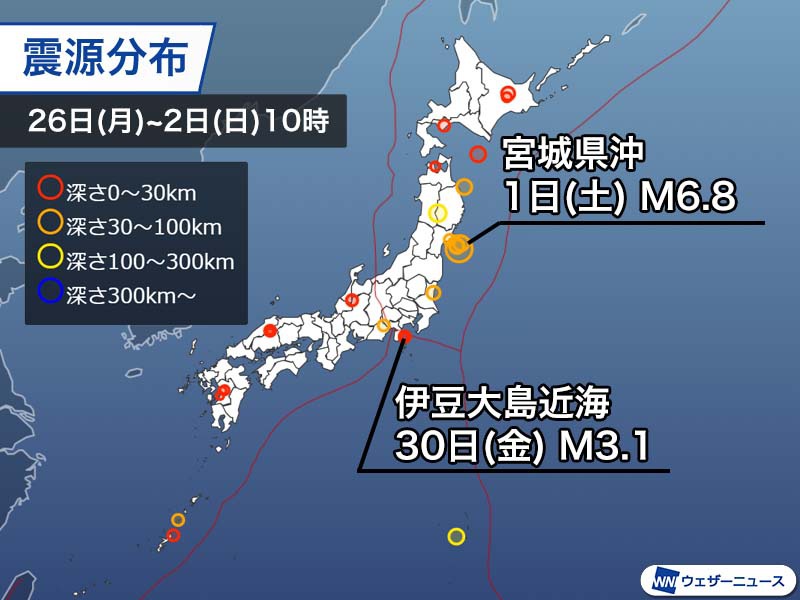 週刊地震情報 21 5 2 東北でまた震度5強 1日 土 に宮城県沖でm6 8の地震 ウェザーニュース