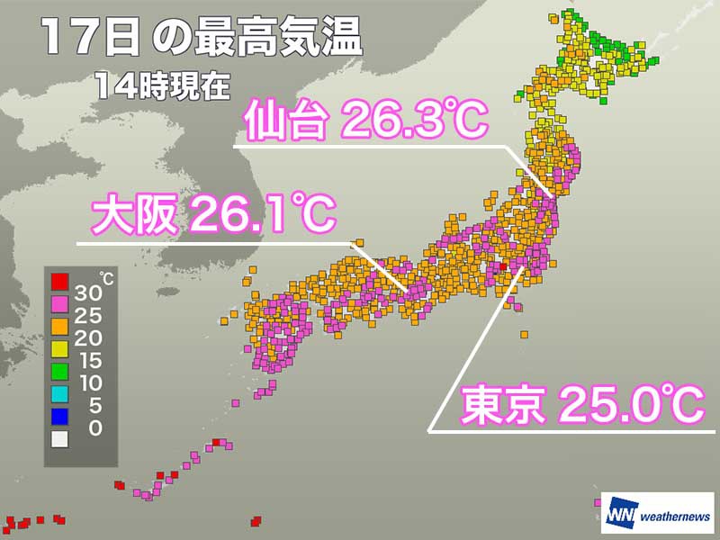 東京や仙台で25 以上の夏日 湿度70 80 以上で蒸し暑い ウェザーニュース