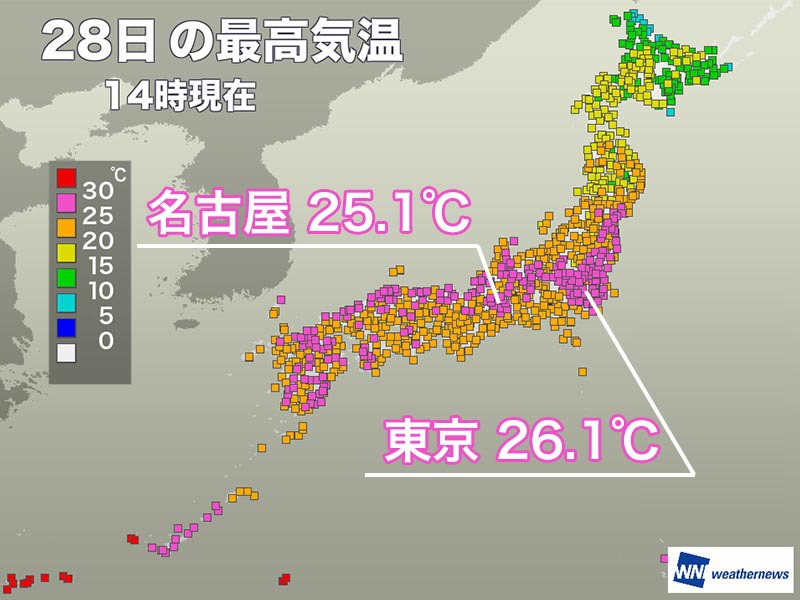 東京や名古屋で昨日より気温大幅上昇 25 以上の夏日に ウェザーニュース