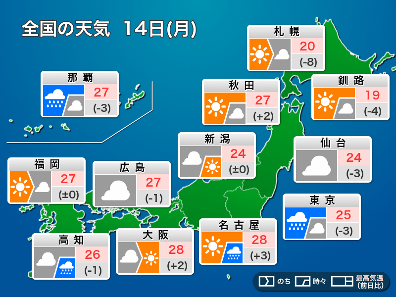 今日の天気 6月14日 月 関東など広範囲で急な激しい雨や雷雨に注意 ウェザーニュース