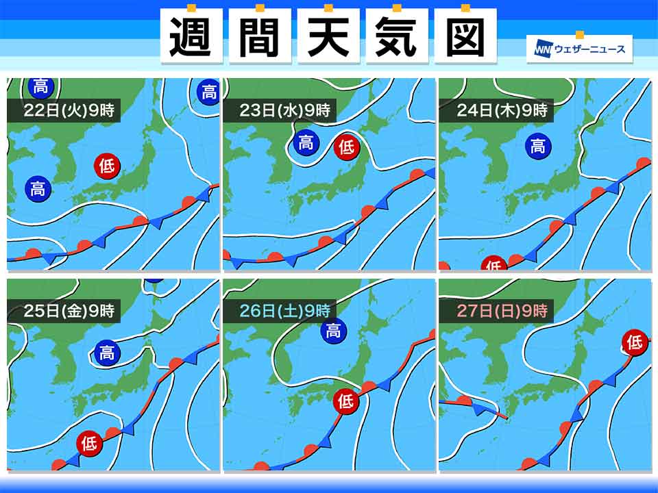 週間天気予報 週後半は梅雨前線が北上 曇りや雨の日が多い 6月22日 火 6月28日 月 ウェザーニュース