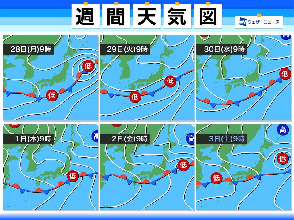 週間天気 梅雨空続く 7月に入ると前線は北上傾向 6月28日 月 7月4日 日 ウェザーニュース