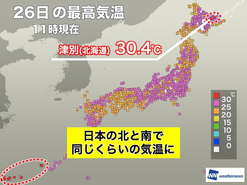 日本の北と南で真夏日 北海道オホーツク海側でフェーン現象が発生 ウェザーニュース