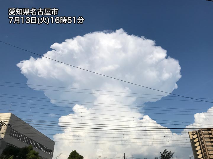 愛知県で巨大な かなとこ雲 積乱雲が短時間で急速に発達 ウェザーニュース