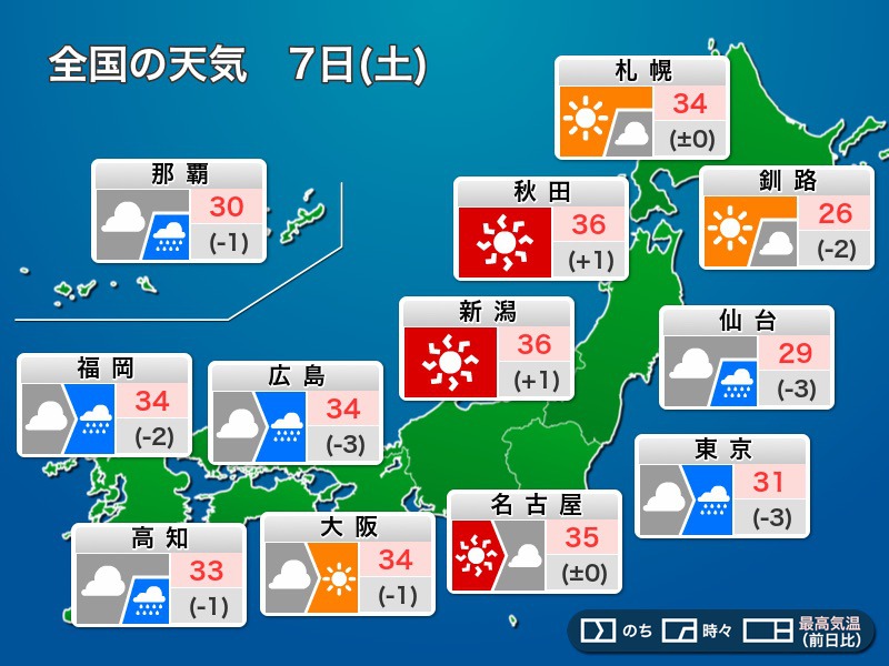 今日の天気 8月7日 土 関東など今夜から台風接近 各地で猛暑継続 ウェザーニュース