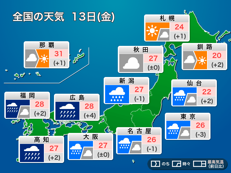 今日の天気 8月13日 金 西日本は豪雨災害に厳重警戒 関東なども広く雨 ウェザーニュース