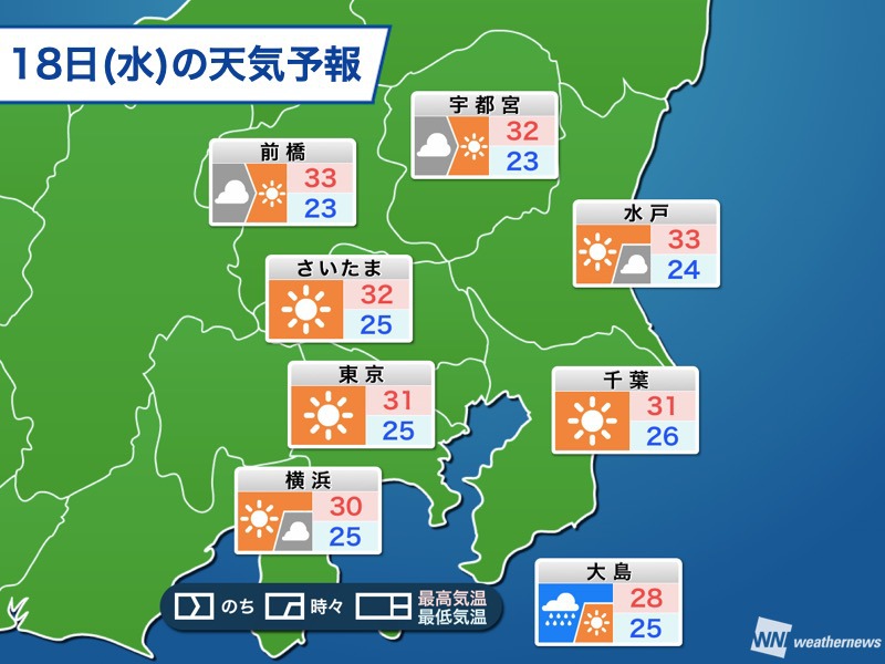 明日の関東は天気も体感も一変 東京は一週間ぶりの30 超 ウェザーニュース