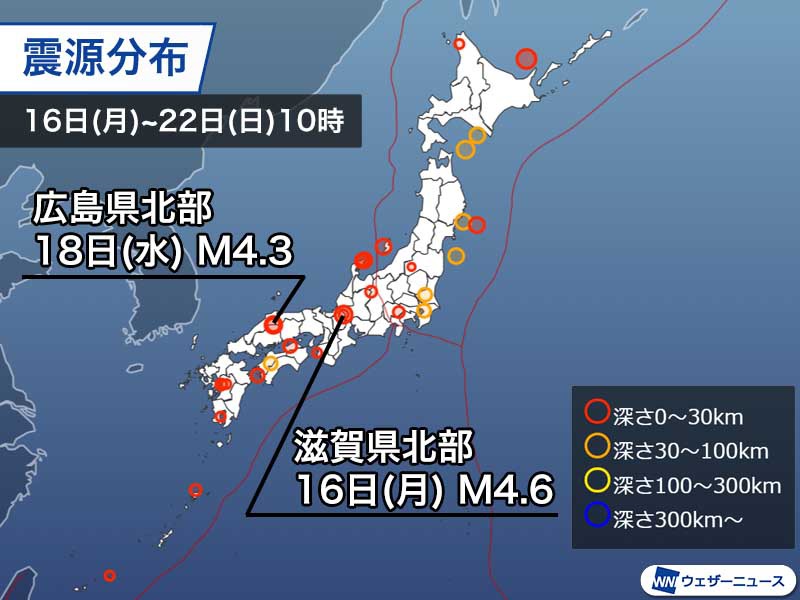 週刊地震情報 2021 8 22 16日 月 滋賀県北部で立て続けに震度3以上の地震発生 ウェザーニュース