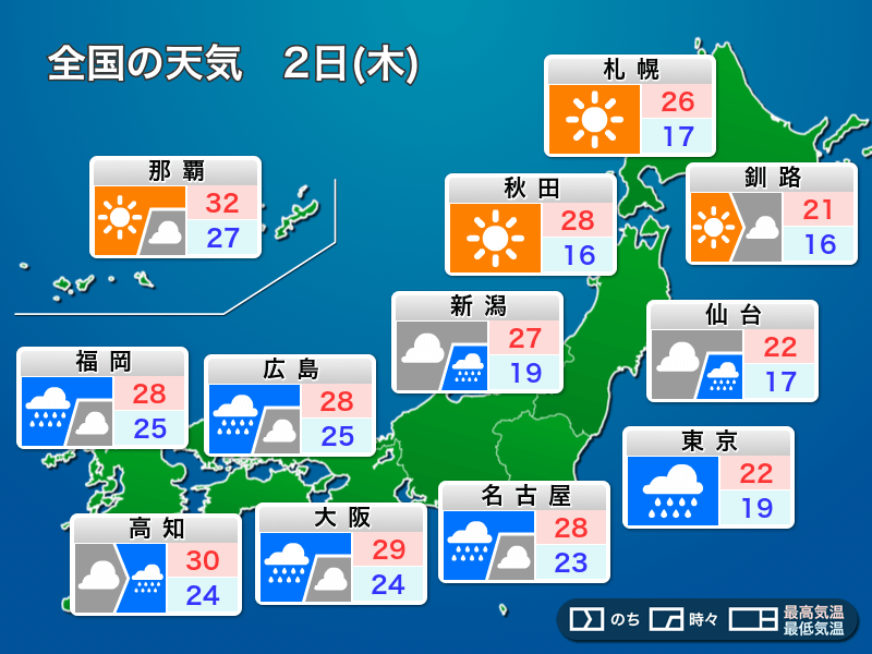 今日の天気 9月2日 木 東海以西は激しい雨の時間も 関東の通勤時間帯は本降りの雨に ウェザーニュース