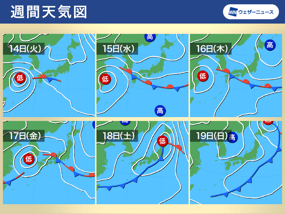 週間天気予報 台風14号の動向に注目 週後半は全国的に雨の予想 9月14日 火 日 月 ウェザーニュース