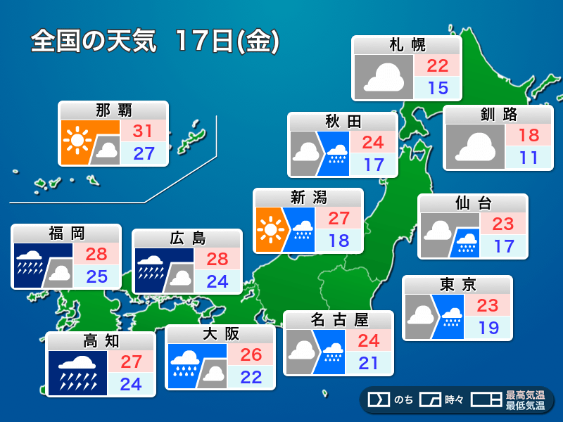 明日の天気 9月17日 金 台風直撃で西日本は大荒れ 関東なども次第に雨 ウェザーニュース
