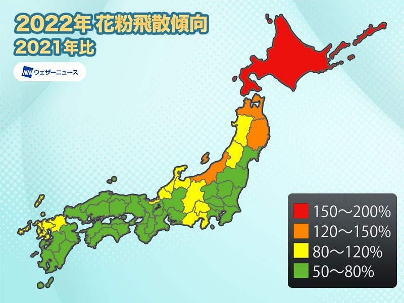 花粉飛散予想 2022年の花粉は関東 九州で今年より減少 ウェザーニュース